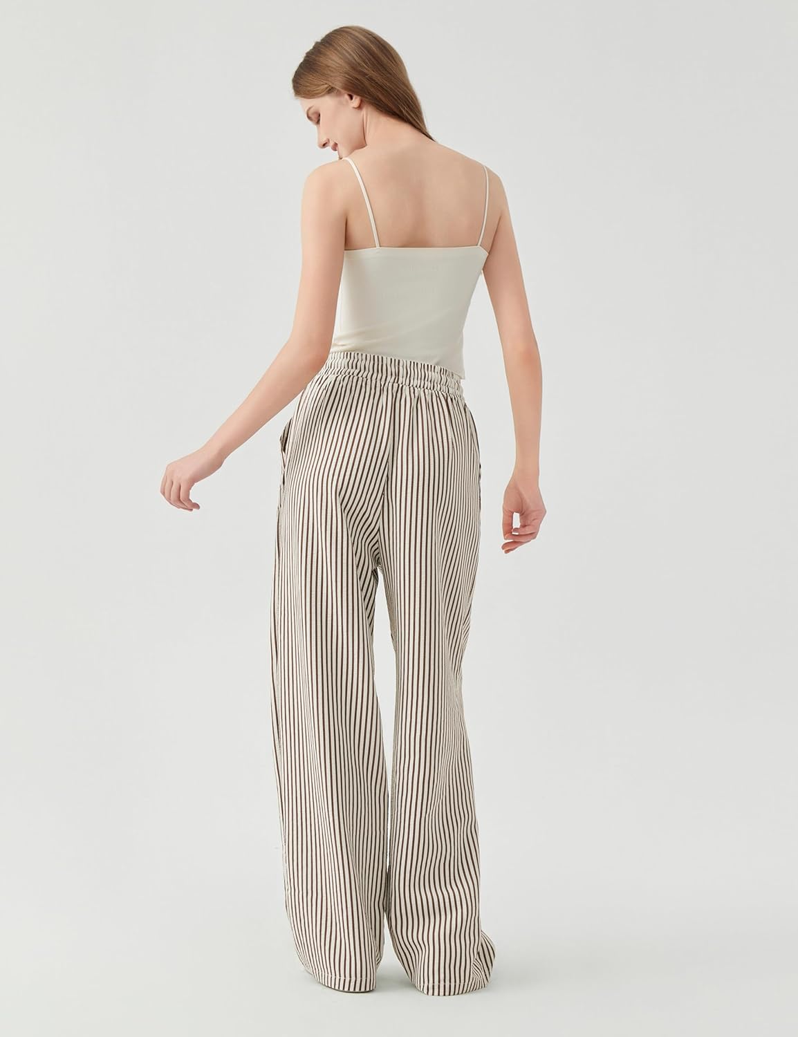 Women's Casual Striped Wide Leg Pants Y2k Drawstring Elastic High Waisted Trousers Loose Lounge Palazzo Pants - Image 5