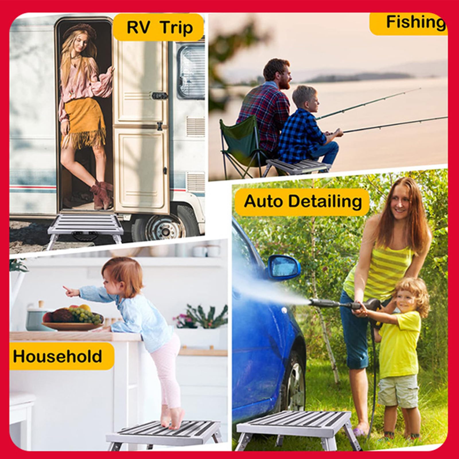 Taburete plegable de aluminio para vehículos recreativos, para adultos, ligero, portátil, plegable, para camioneta o cámper