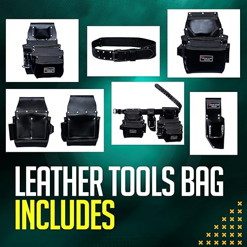 Miniatura 5 de Rising Star - Cinturón de herramientas de cuero resistente de 18 bolsillos, bolsa de herramientas curtida al aceite con soporte para martillo, bolsa
