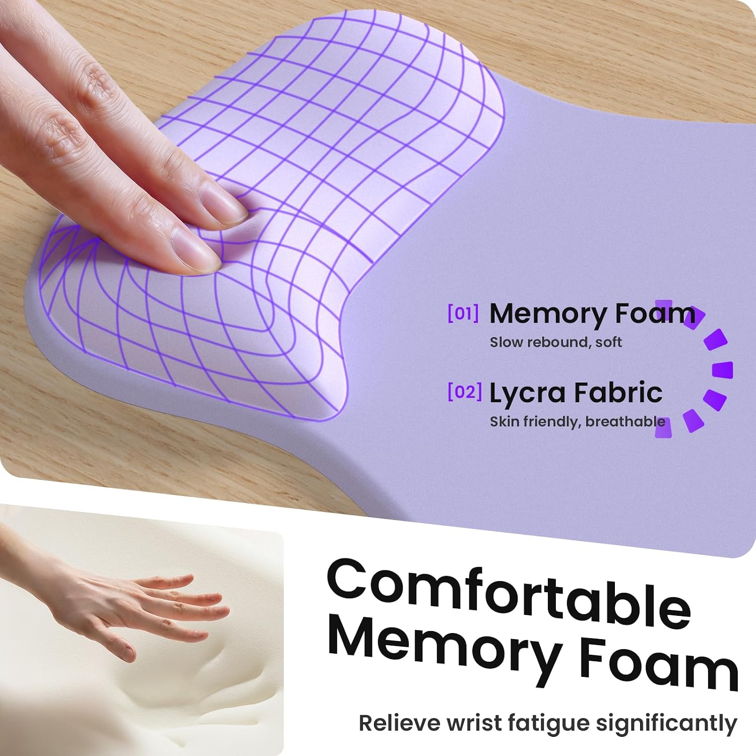 AKIT Ergonomic Mouse Pad and Keyboard Wrist Rest, 3-in-1 Memory Foam Wrist Rest for Computer Keyboard, Non-Slip Base, Pain Relief, Gel Mousepad Set for Gaming, Home and Office, Purple