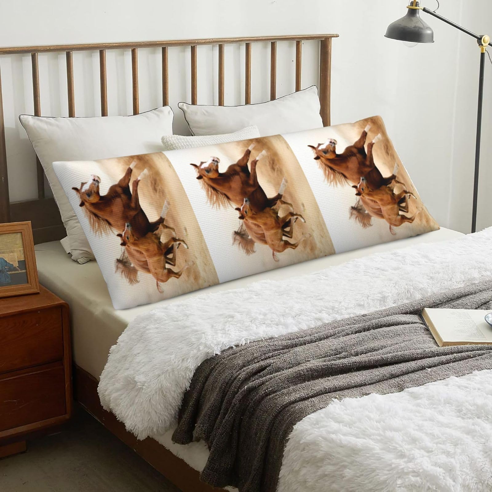 Horses Cubs Two Run, Body Pillow Cover with Zipper,Long Body Pillowcase 20 x 60 in
