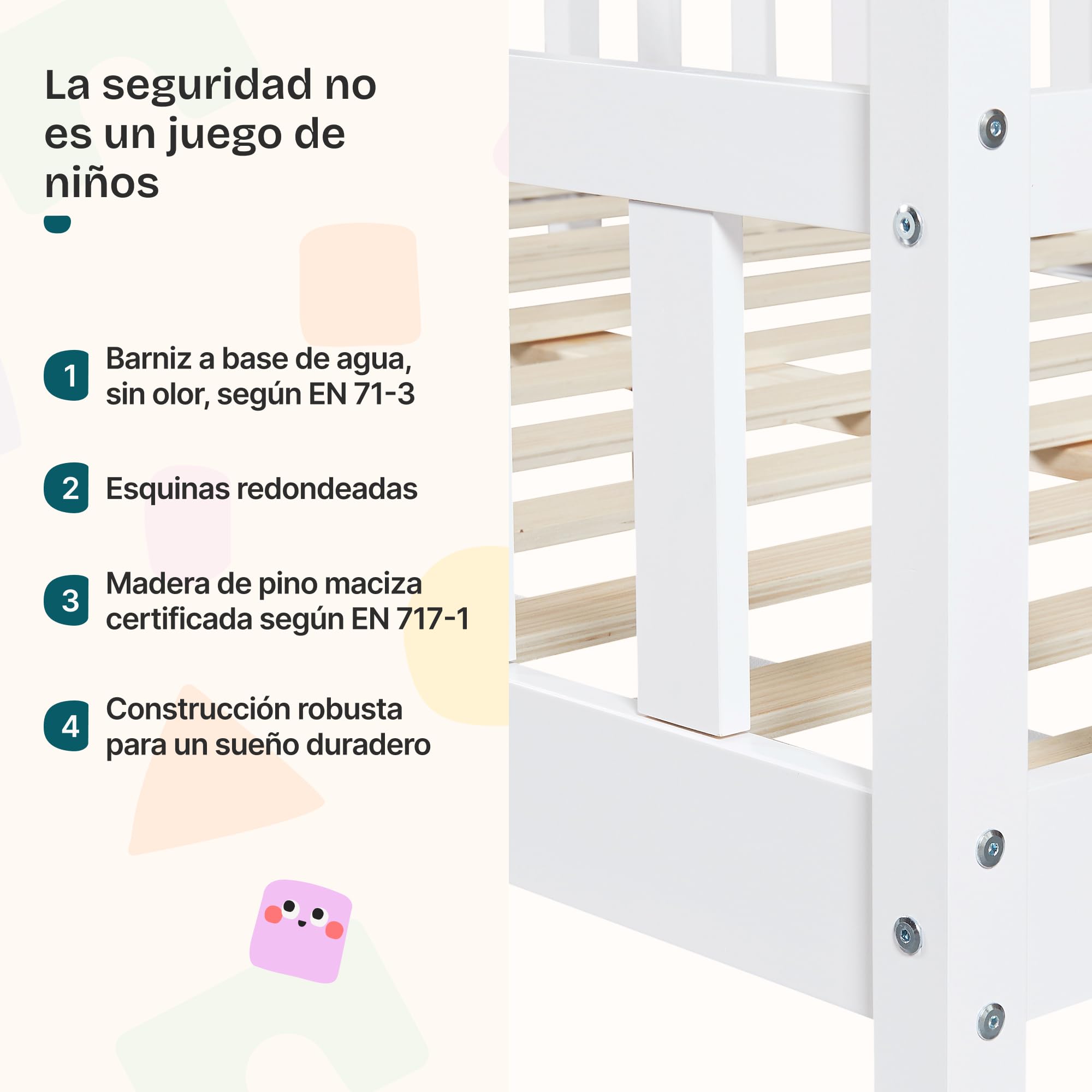 [en.casa] Cama para Niños Sisimiut de Madera Pino 120 x 200 cm Cama Infantil con Reja Protectora y Somier Forma de Casa Casita - Blanco