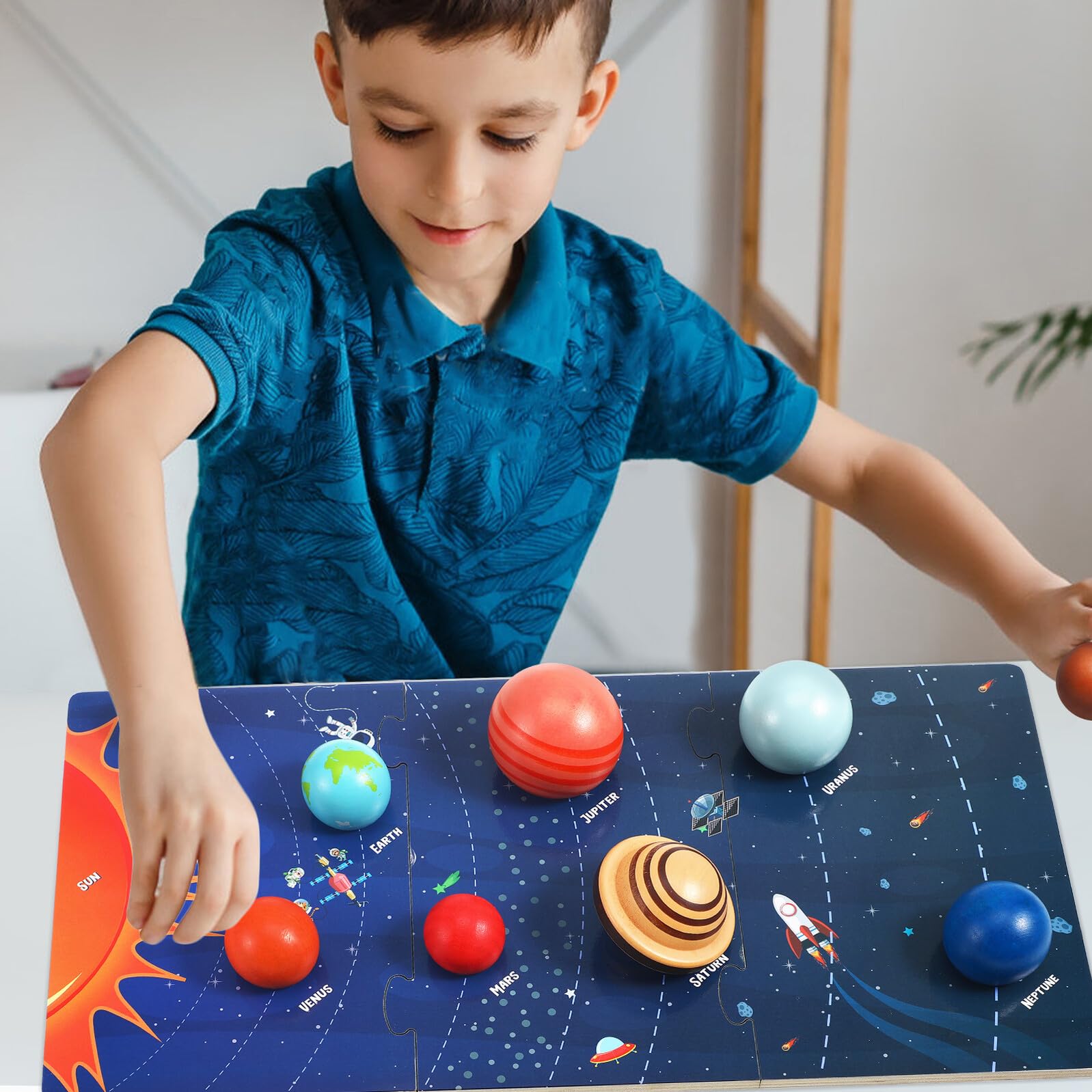 VICASKY Puzzle Solare in Legno per Bambini Otto Pianeti, Gioco Educativo Spaziale Facile da Conservare, per Apprendimento Scientifico e Divertimento