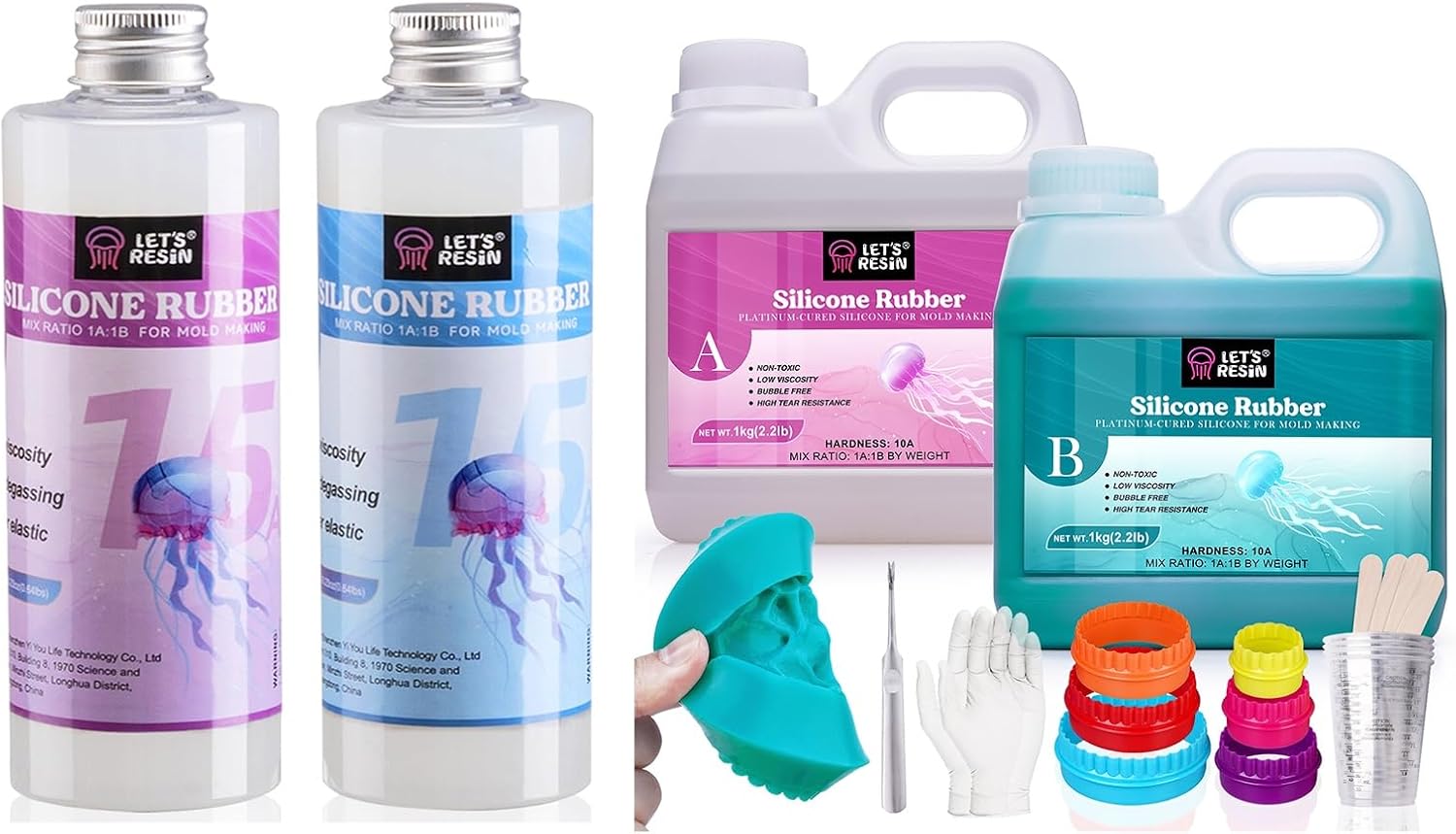 Bundle Set of 15A Silicone Mold Making Kit and 10A Super Elastic Silicone Mold Making Kit