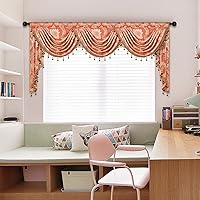 Vista 10 de ELKCA Cenefa de cascada de jacquard dorado de damasco para cocina, sala de estar, cenefa con bolsillo para barra para ventana pequeña, 39 pulgadas
