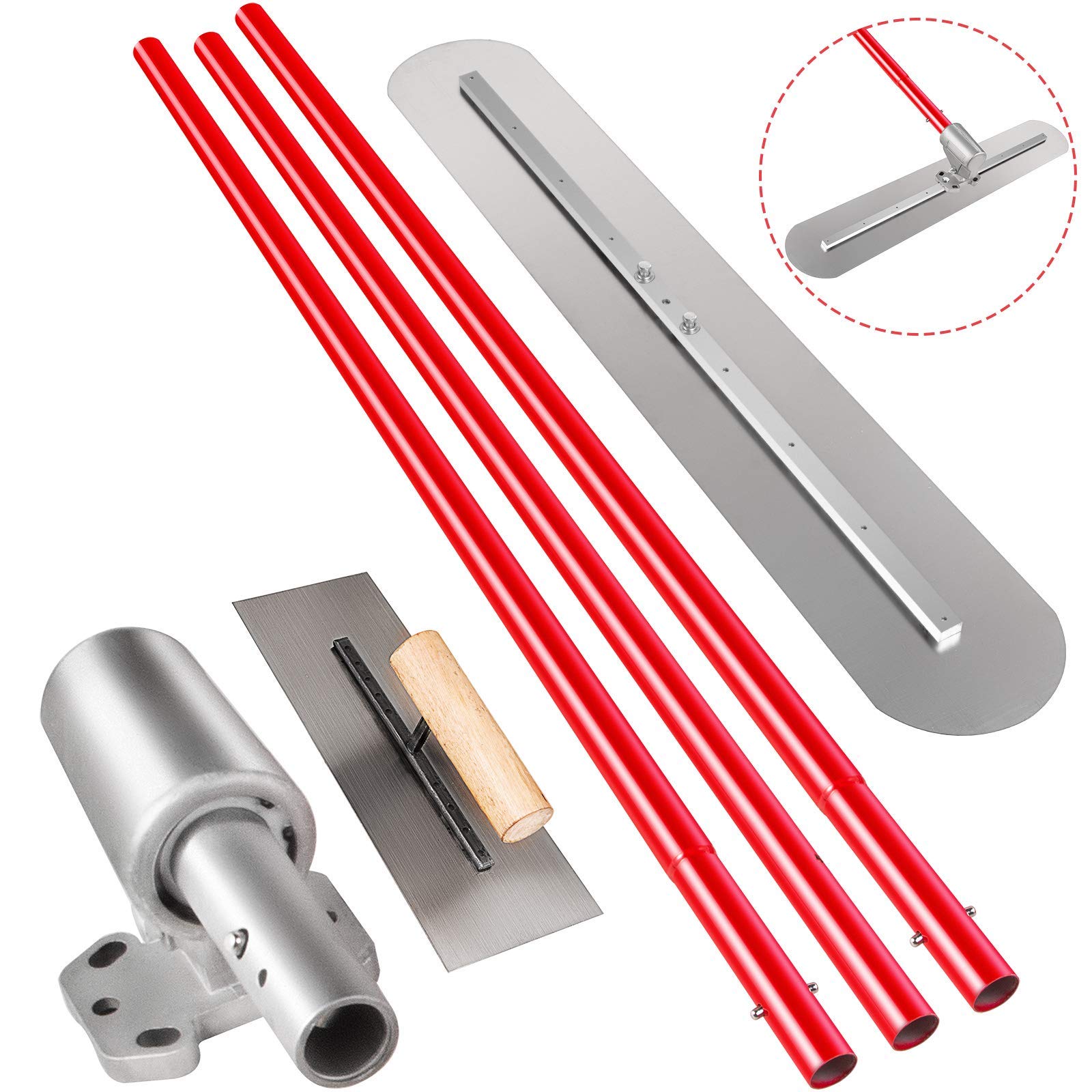 VEVOR Truelle de Maçon 1200x200 mm Bull Float, Grande Taloche Couteau à Enduire avec 3 Poignées de 1800 mm, Spatule Pro