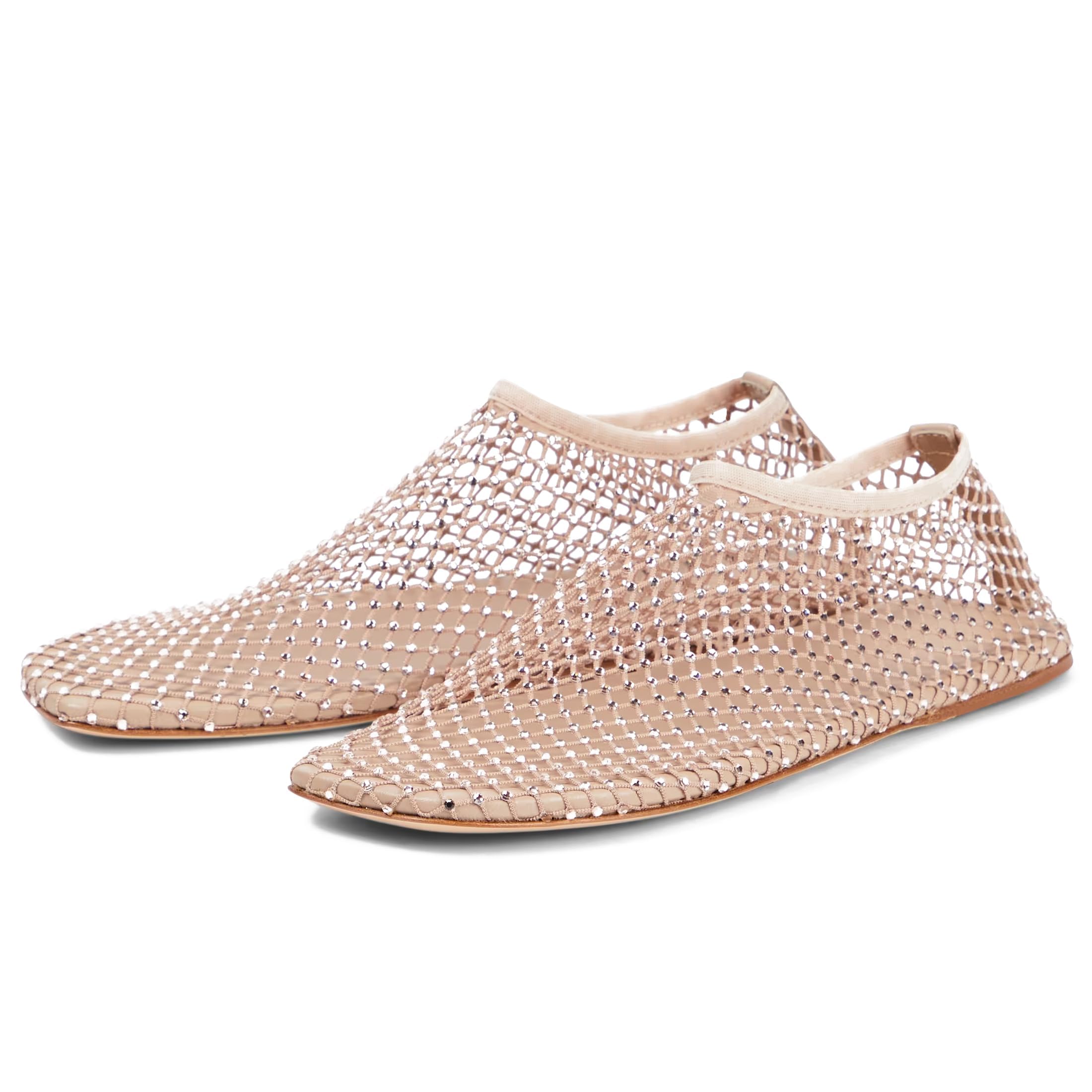Arqa Crystals Mesh Flats for Women Rhinestone-Embellished Fishnet Sock Ballet Flat Shoes Comfort Casual Ballerina Shoes