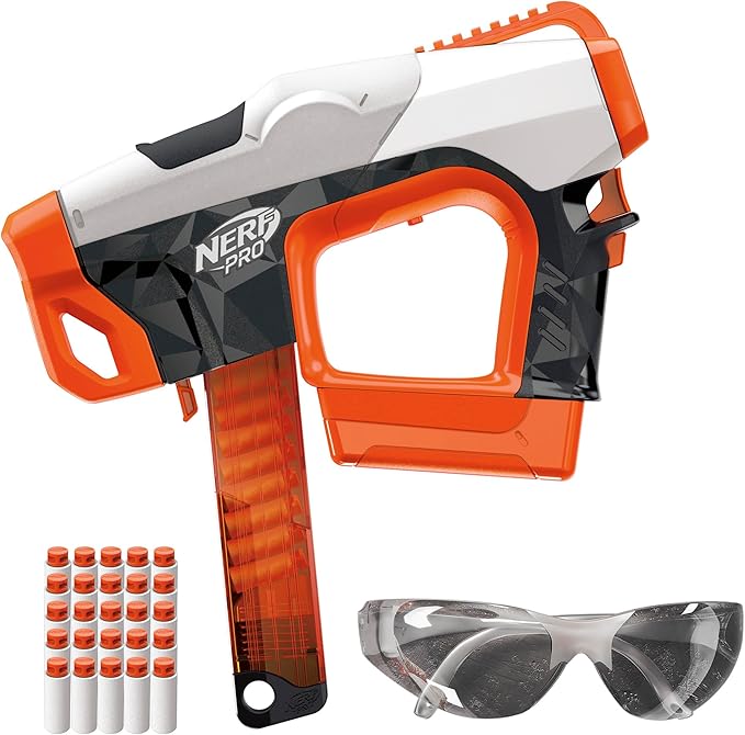 Nerf Pro Sender Blaster Semiautomatico: 150 FPS, 30 Freccette A Mezza Lunghezza, Caricatore 15 Colpi, Occhiali Protettivi, Dai 14 Anni - 2