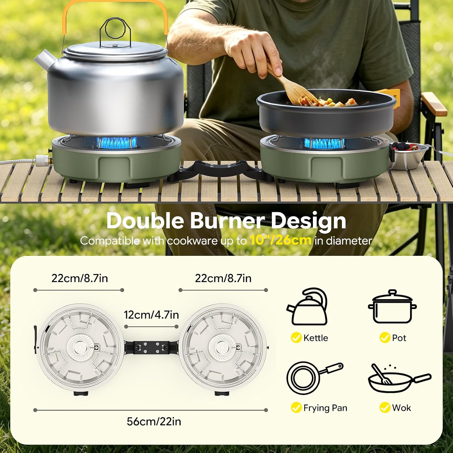 2 Burner Propane Camping Stove, 20000 BTU Camp Stove