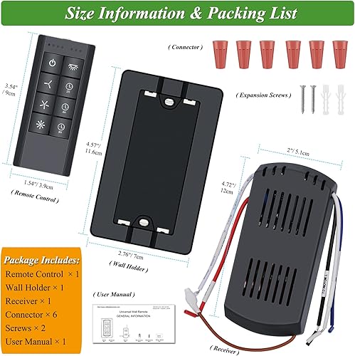Miniatura 7 de Kit de control remoto universal de ventilador de techo Smart WiFi, control de 3 velocidades con atenuador, compatible con Alexa, Google Assistant y