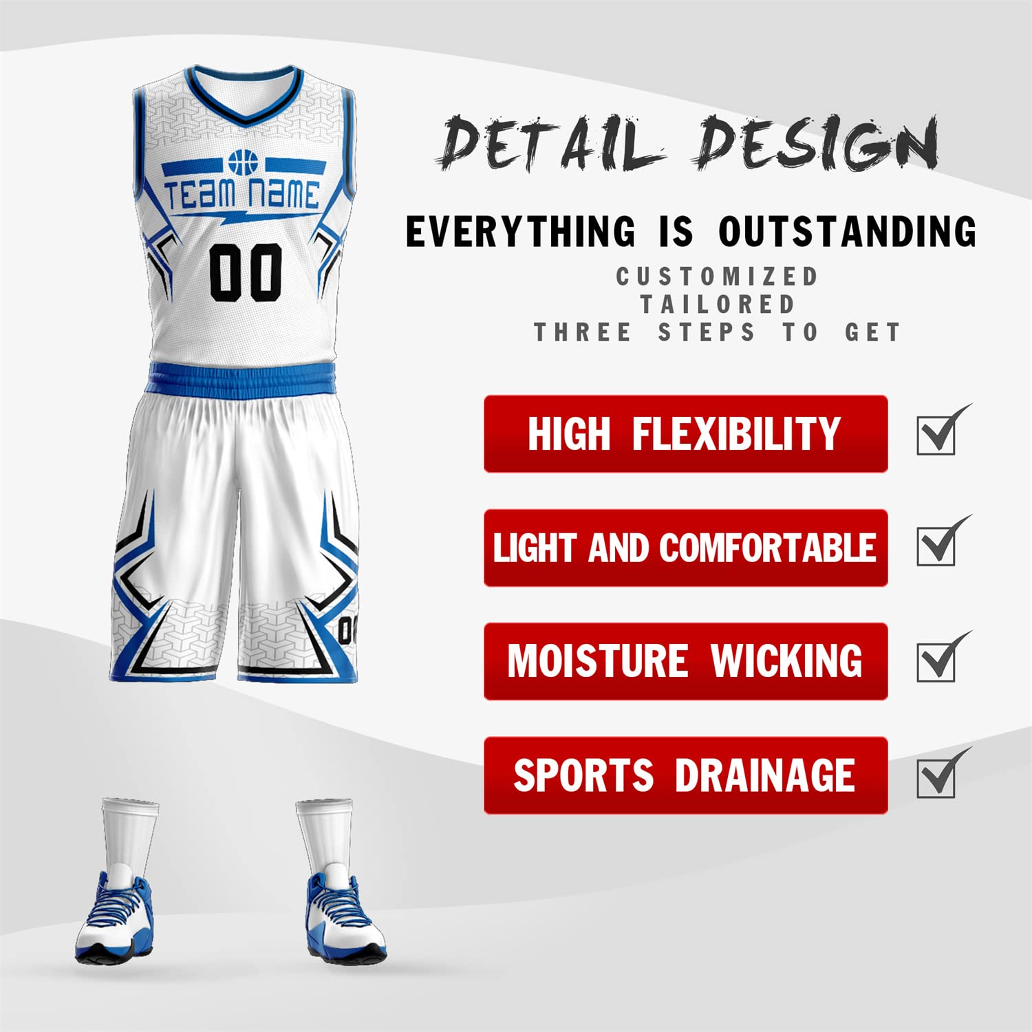Custom Men Youth Basketball Jersey Shorts Sports Shirts Uniform Printed Name Number Big Size White/Blue/Black-02