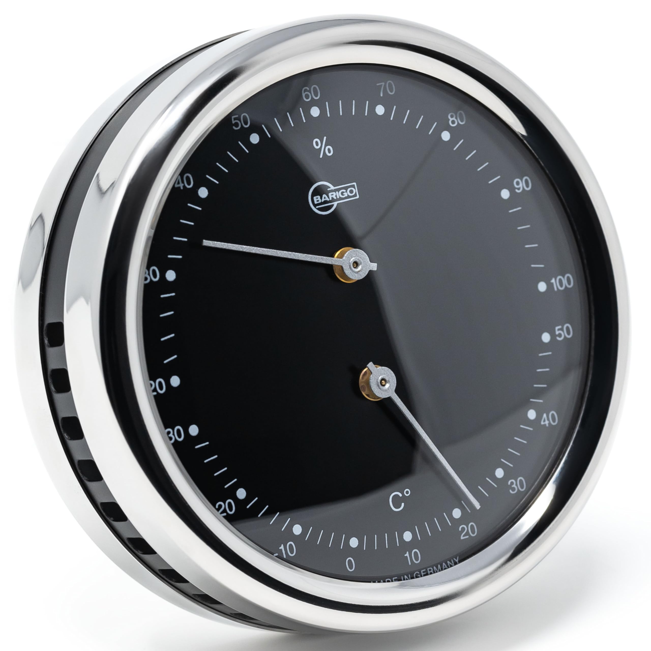 BARIGO 829RFPO.06 ORION Schiffsthermo/-hygrometer, Glas, Edelstahl poliert | Präzisions-Messgerät, Messbereich 20-100 % r. F., Luftfeuchtigkeitsmesser, Thermometer, 100x35 mm Breite/Tiefe