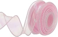 Vista 41 de MECCANIXITY Cinta de Organza Transparente con Alambre Brillante de 2 3/8" de Ancho, Cintas de Gasa Iridiscente Pastel de 3 Yardas Color Beige