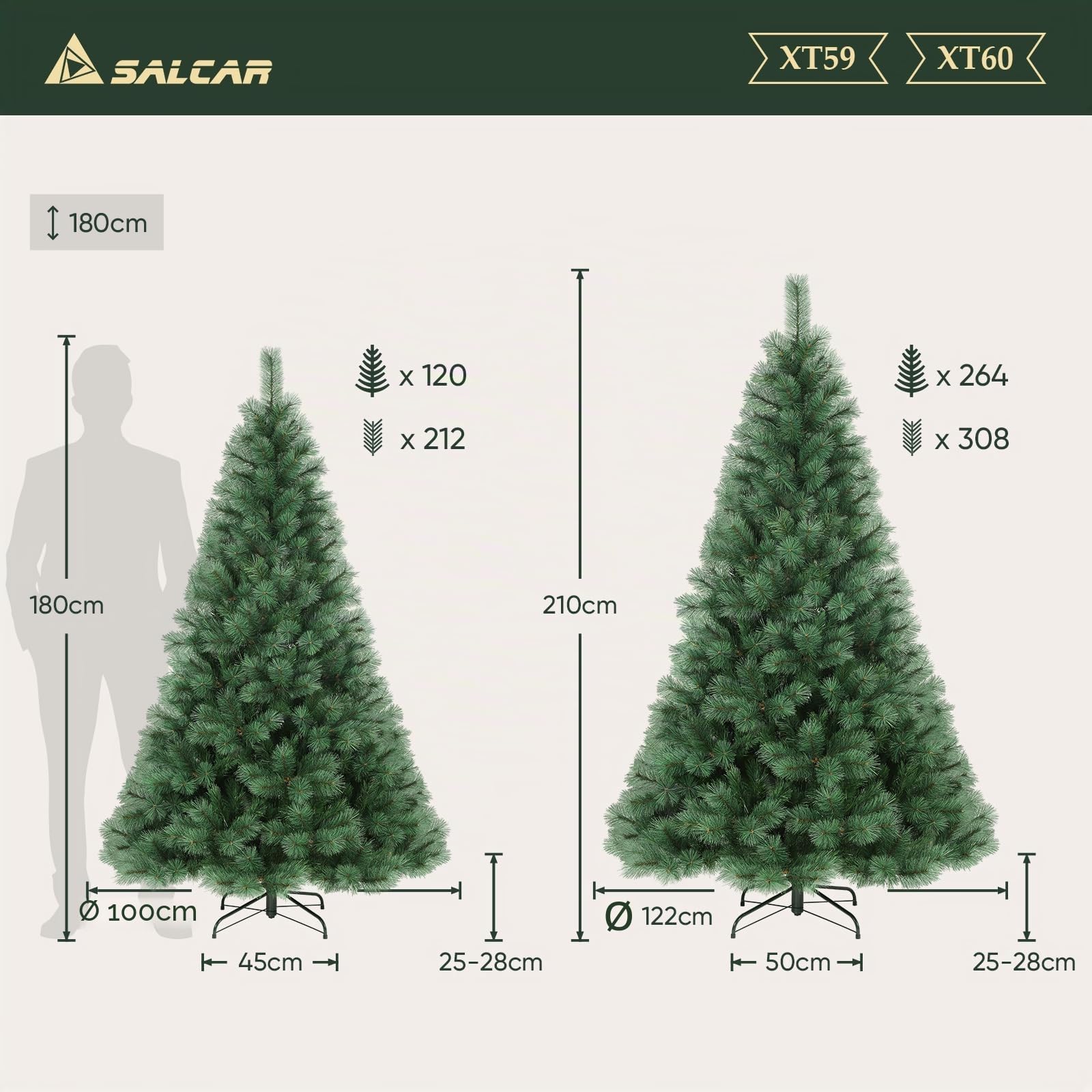 SALCAR Künstlicher Weihnachtsbaum 180 cm, Kiefer Tannenbaum (Ø ca. 100 cm) mit Metallständer, Schnellaufbau-Klappsystem, 1,8 m Christbaum für Innenbereich, einfacher Aufbau