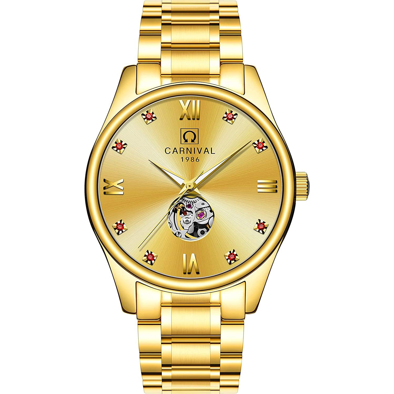 MASTOP Swiss Couple Watches - Reloj mecánico automático para hombre y mujer, esfera de diamante luminoso, dorado, plateado, juego de 2