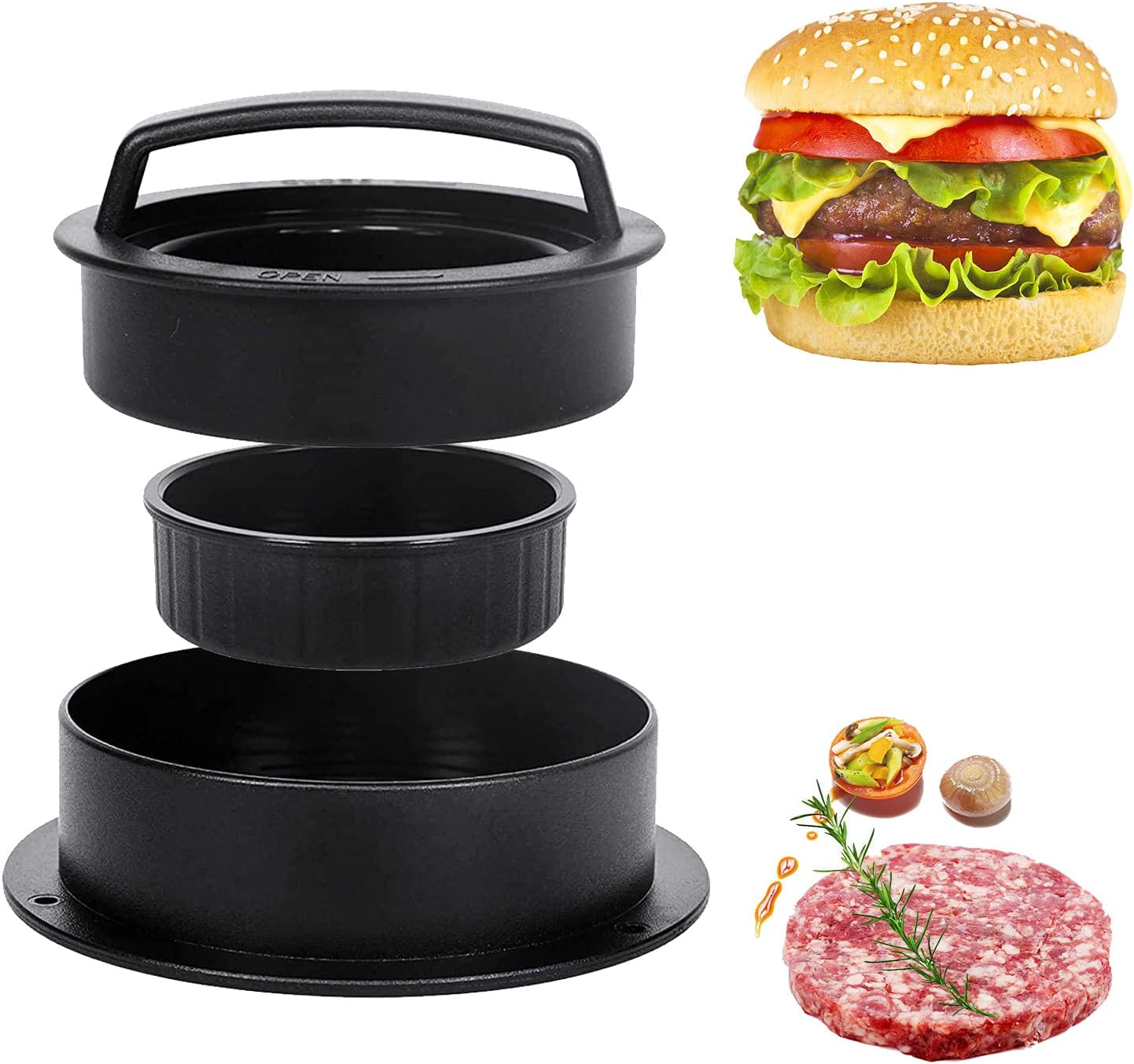 Burger Press, MILIER Hamburger Maker 4 in 1 Stuffed Burger Maker Non Stick Barbecue BBQ Meat Barbecue Grill