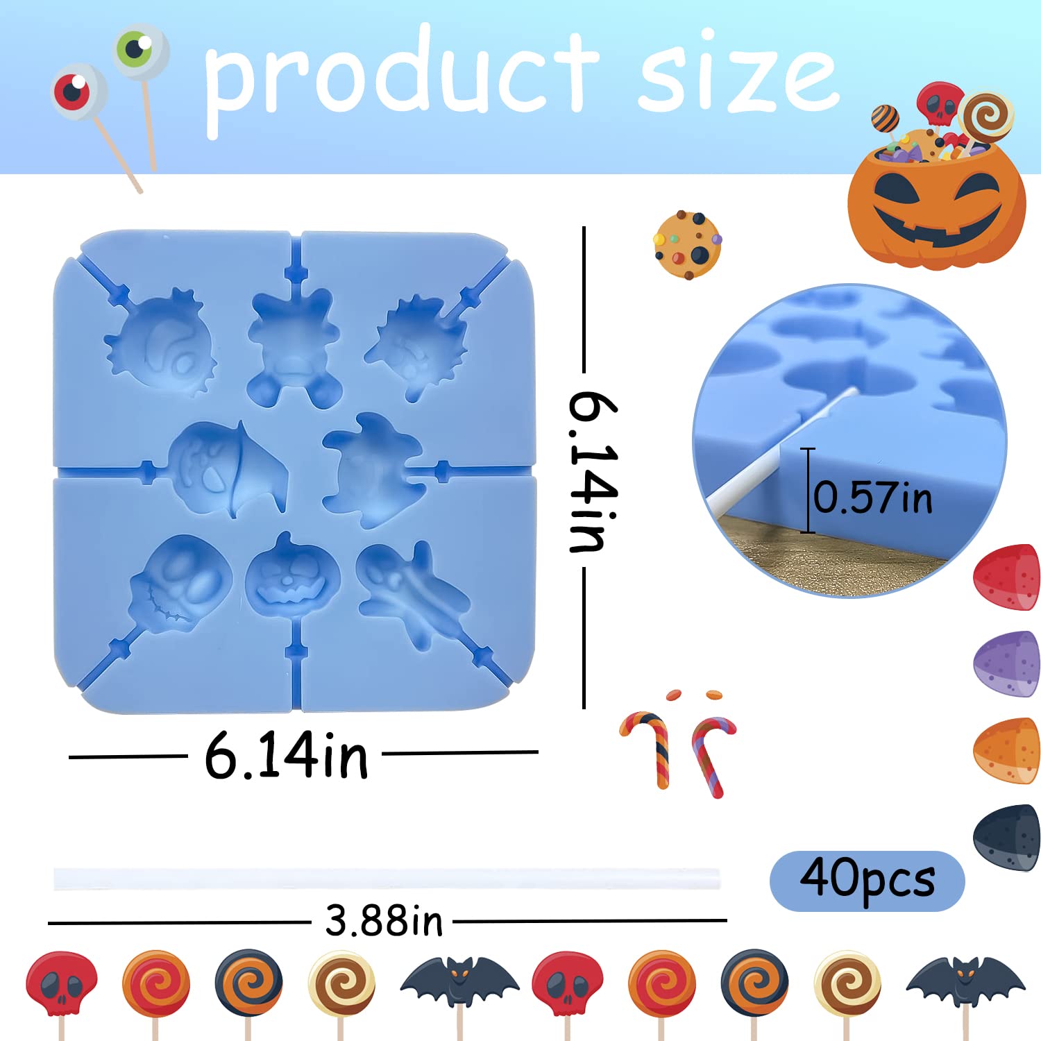 Lot De 4 Moules à Sucettes Halloween En Silicone Alimentaire - 8 Cavités Par Moule - Pour Chocolat, Cake Pops - DIY Fête