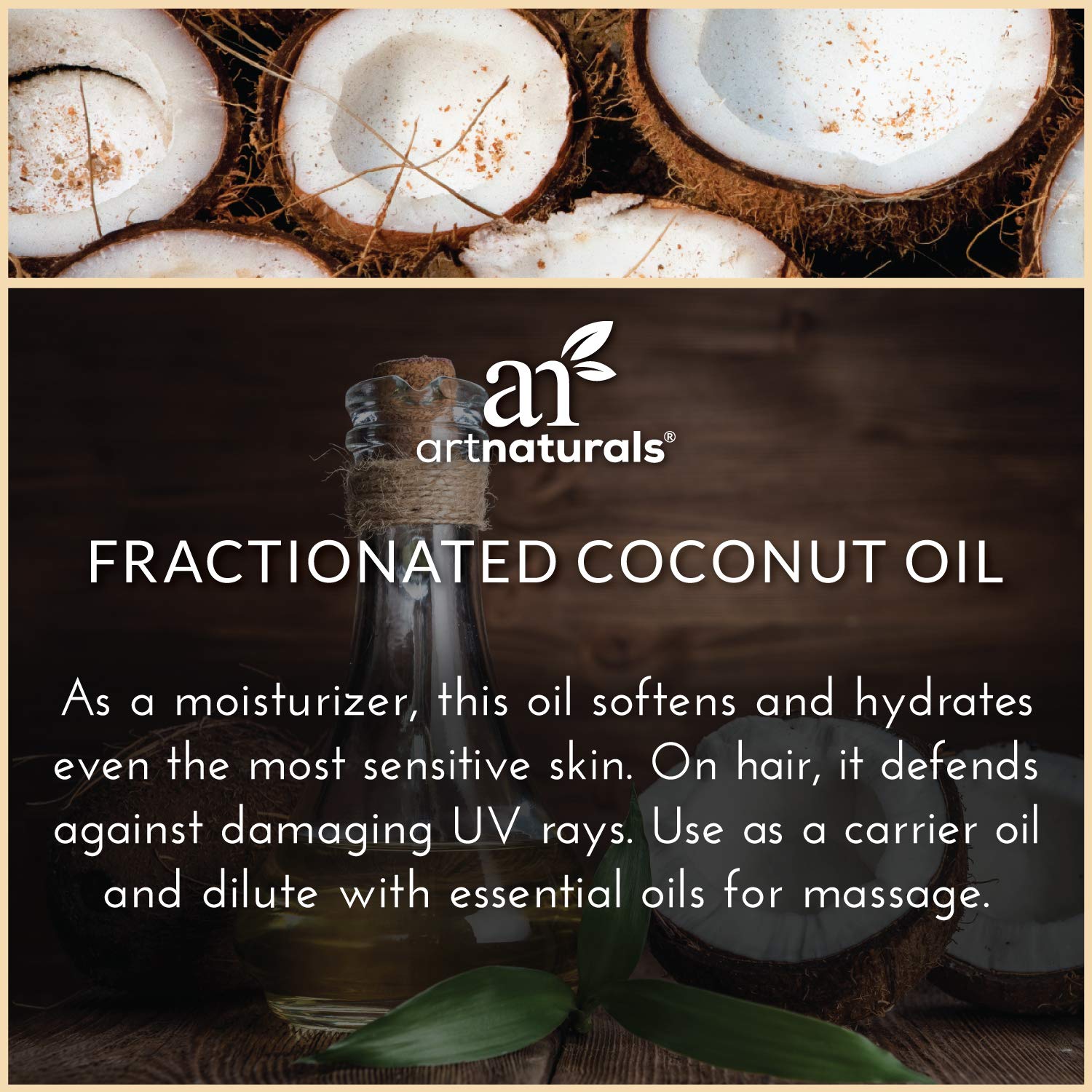 artnaturals Premium Fractionated Coconut Oil - (16 Fl Oz / 473ml) - 100% Natural & Pure – Therapeutic Grade Carrier and Massage and Body Oil – for Hair and Skin or Diluting Aromatherapy Essential Oils : Health & Household