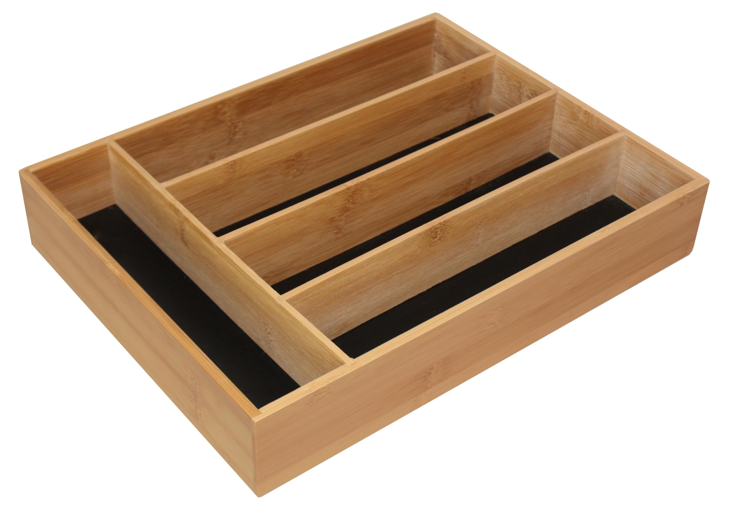 Box and beyond - Range-​Couverts - 29 x 38 x 6,​5 cm - Bambou Naturel - 5 Compartiments - Organiseur de tiroir, Bac à Couverts - Cuisine, Tiroir, Placard - Style Naturel