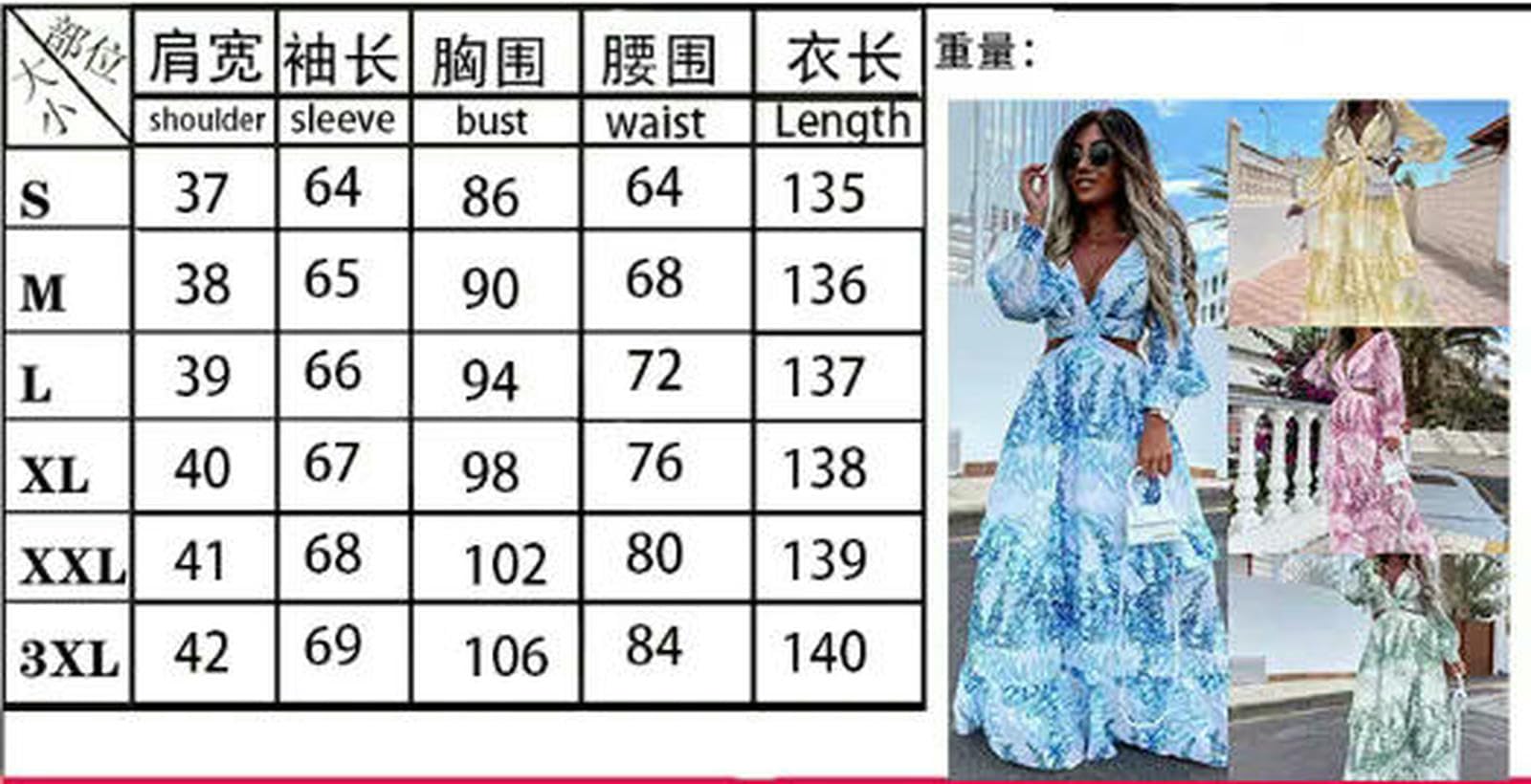 Vestiti a Maniche Lunghe F Primaverile Femminile da Donna, Stampato di Moda Sexy Abito V-Collo Profondo, Spunta, Sera Elegante, Estivo Elegante