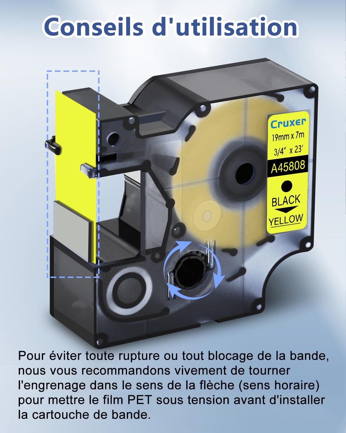 Cruxer Lot de 80 ruban compatibles Dymo D1 45808 Noir sur Jaune 19 mm