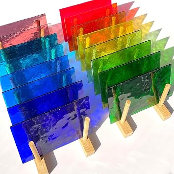 LITMIND 16 Sheets Transparent Texture Stained Glass Variety Pack, 6 x 4 Inch Cathedral Art Glass for Suncatchers, Mosaics & DIY Crafts