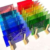 LITMIND Pacote com 16 folhas de vidro colorido de textura transparente, 15 x 10 cm de vidro de arte catedral para apanhadores de sol, mosaicos e artesanato DIY