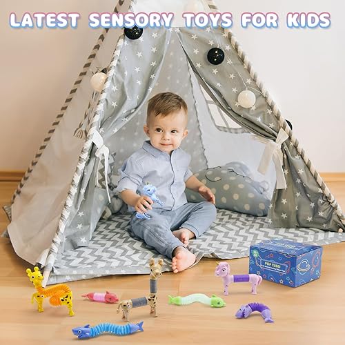 Miniatura 6 de Paquete de 8 tubos de animales para reventar, juguetes sensoriales para juegos sensoriales, recuerdos de fiesta para niños, bolsas de regalo, caja