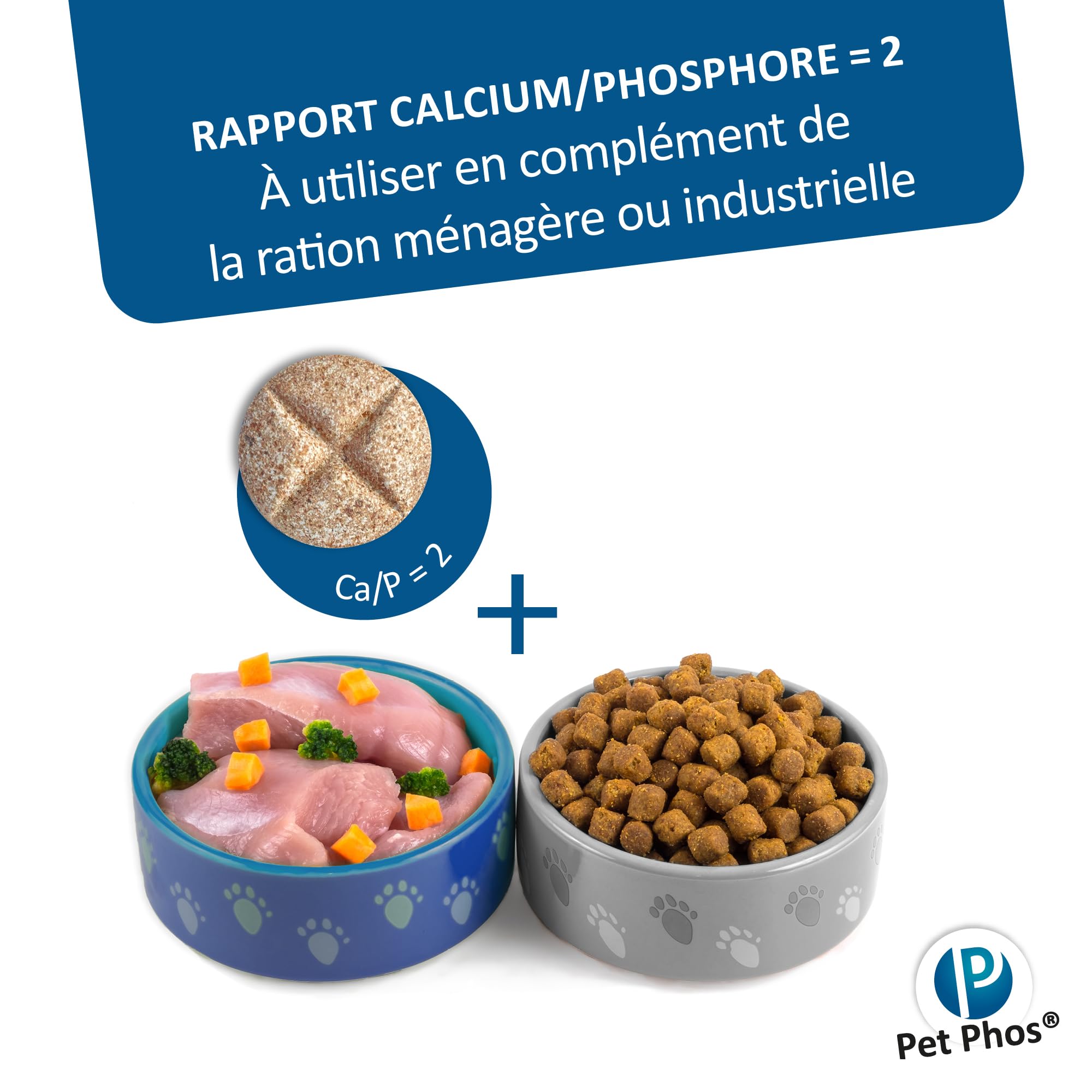 Pet PHOS Croissance CA/P = 2 Grand Chien pour Chiots en Croissance et Femelles gestantes ou allaitantes nourris avec Une Ration ménagère ou Industrielle