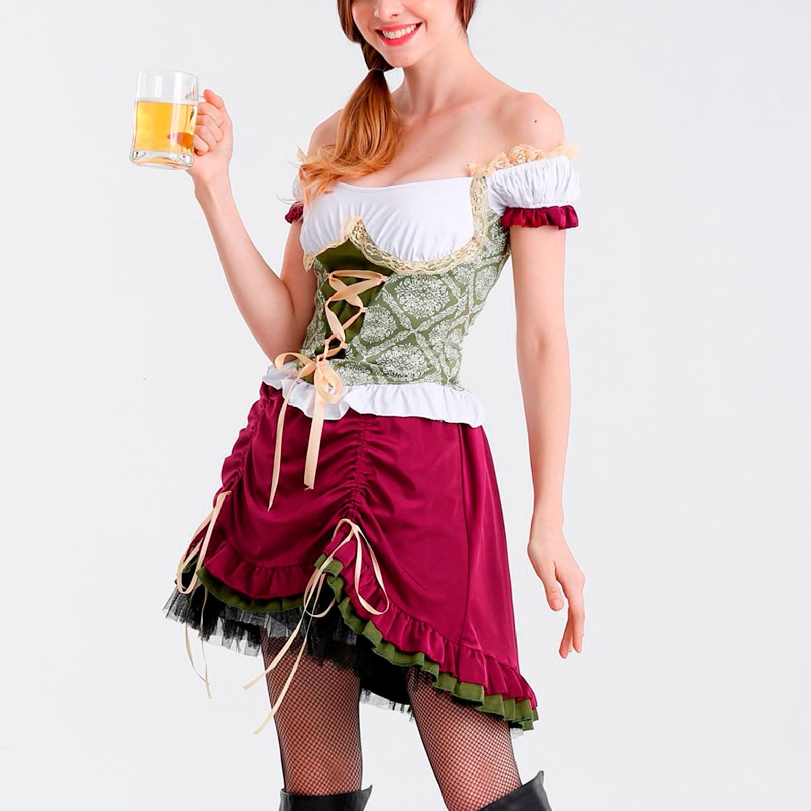 MaNMaNing Damen Trachtenkleid Spitze gotisch Cosplay Trachtenkleid Damen für Oktoberfest Bar Mottoparty Kleid