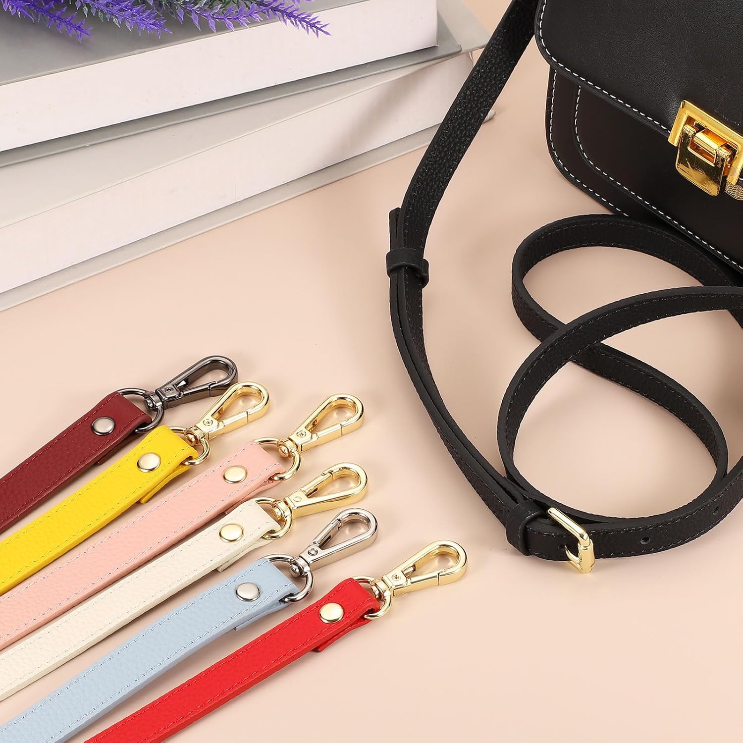 uxcell Genuine Leather Purse Strap, 41.7"-51.2" Adjustable Crossbody Replacement Straps 0.7" Width for Women Handbags Shoulder Bag (Red, Black Buckle) - Image 4