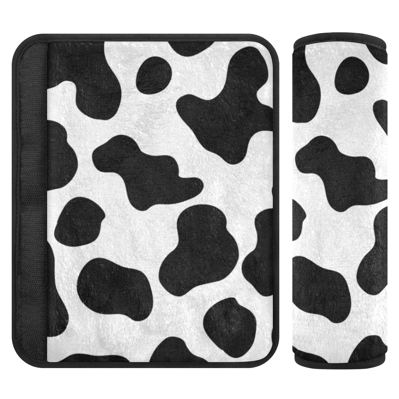 Seat Belt Covers 2 Pack Cow Print Car Seat Strap Covers Super Soft Black White Car Seat Neck Cover for Boys Girls Adults Babies M