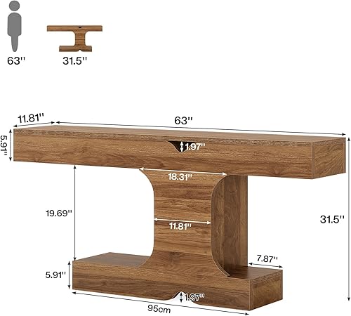Miniatura 2 de Tribesigns Mesa consola de 63 pulgadas, mesa larga para sofá detrás del sofá, mesa de entrada de madera para pasillo, entrada, sala de estar, nogal