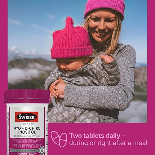 Miniatura 5 de Swisse Ultiboost Myo-Inositol & D-Chiro Inositol Suplemento  Equilibrio hormonal, salud ovárica y apoyo menstrual  1100 mg de mio-inositol + 300 mg