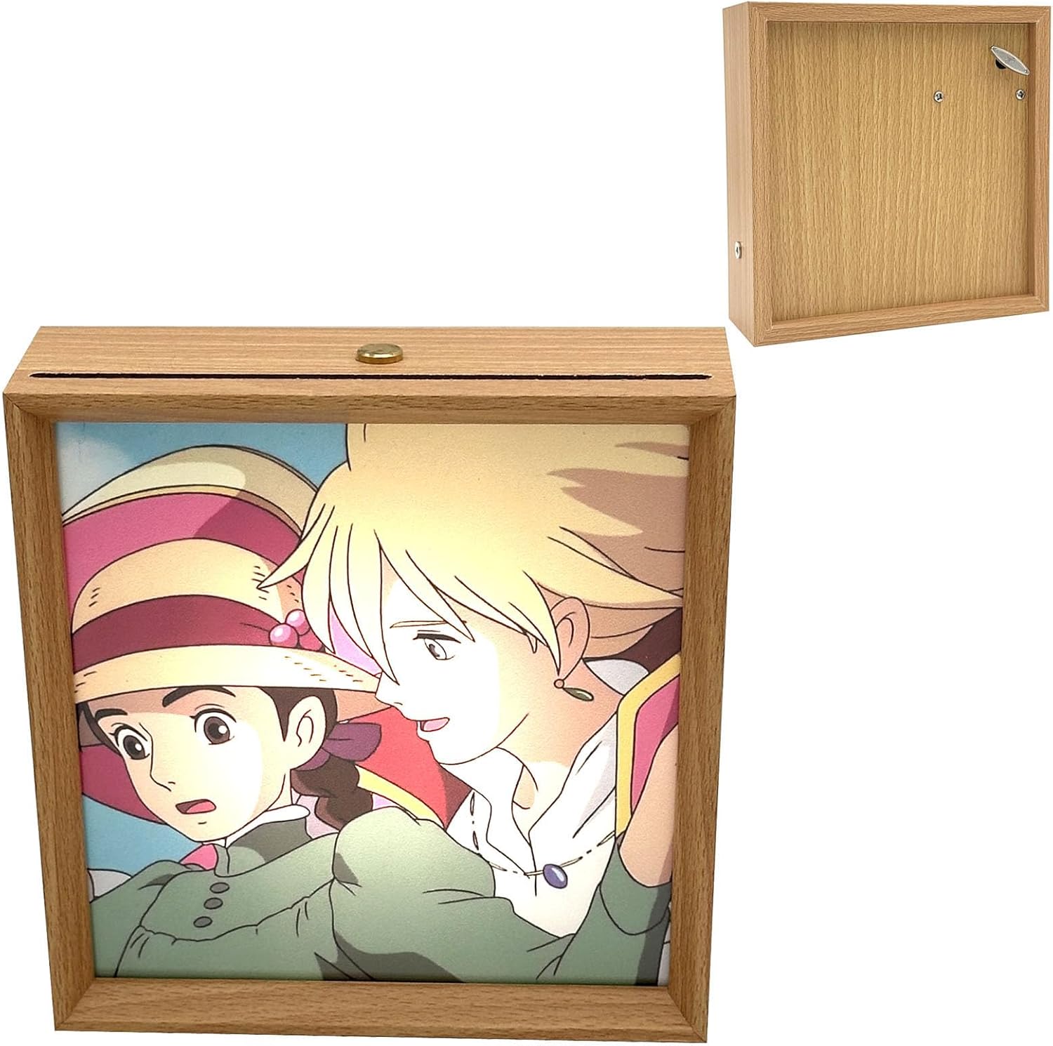 Wind Up Music Box -HowlMoving Castle-Merry Go Round of Life, 6x6 Wood Picture Frame Lamp Rechargeable 3-Color Touch LED Night Light Musical Gift for Anime Fans Christmas Home Bedroom Desktop Display