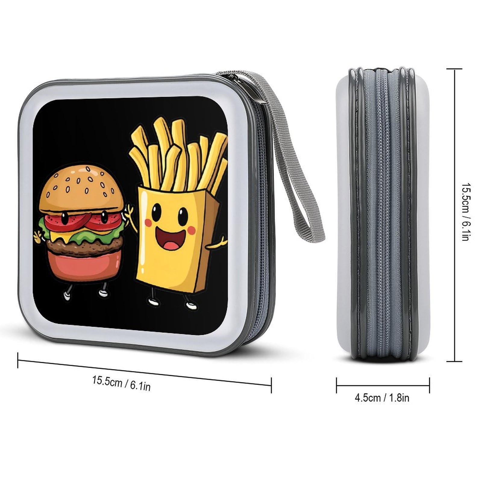 Cute Hamburger French Fries CD Case Plastic DVD Case Holder Wallet Disc Storage Organizer for Car Travel