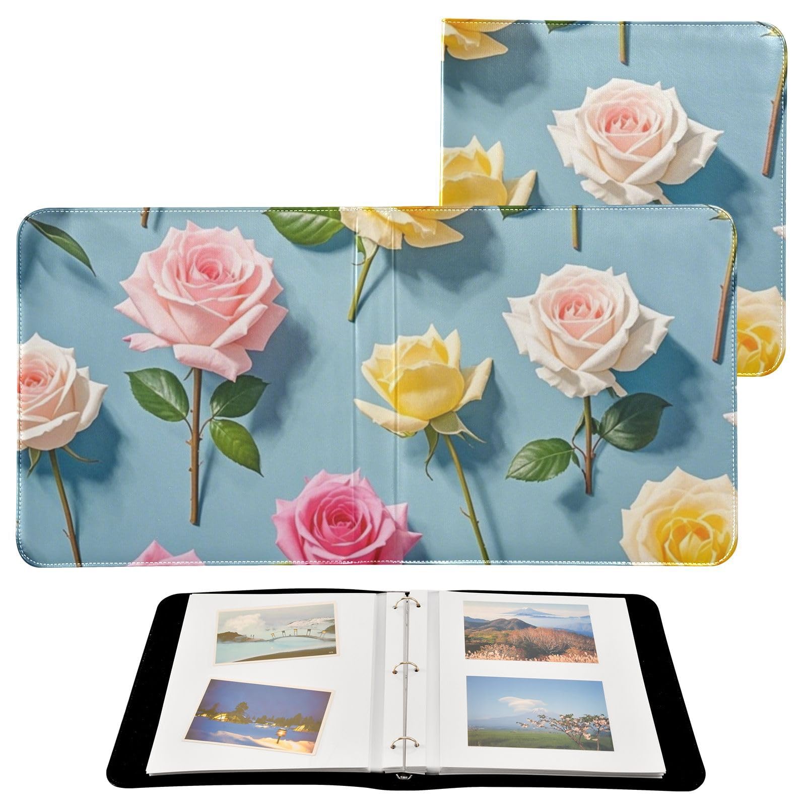 Photo Album 4x6, 5x7,6x8,Artificial Leather Photo Albums with 20 Detachable Sheets Rose Print for Family Wedding,Multi 25