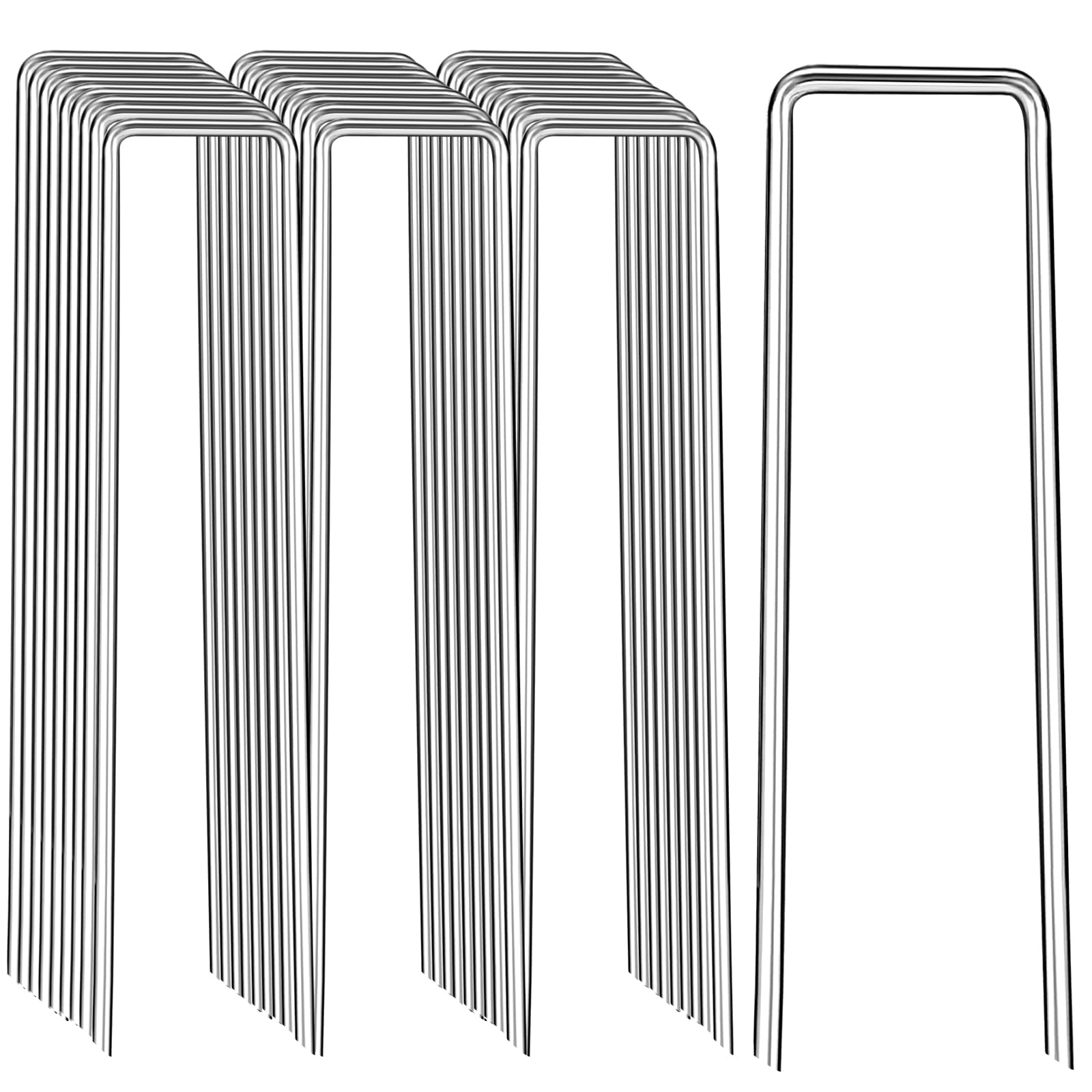 Estacas de jardín de 12 pulgadas, paquete de 50 grapas galvanizadas en forma de U, estacas resistentes para decoración al aire libre, tela de barrera contra malezas, tubos de riego, valla