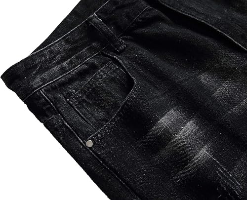 Miniatura 4 de Qimyum - Pantalones rajados de mezclilla para hombre, corte entallado, pierna recta