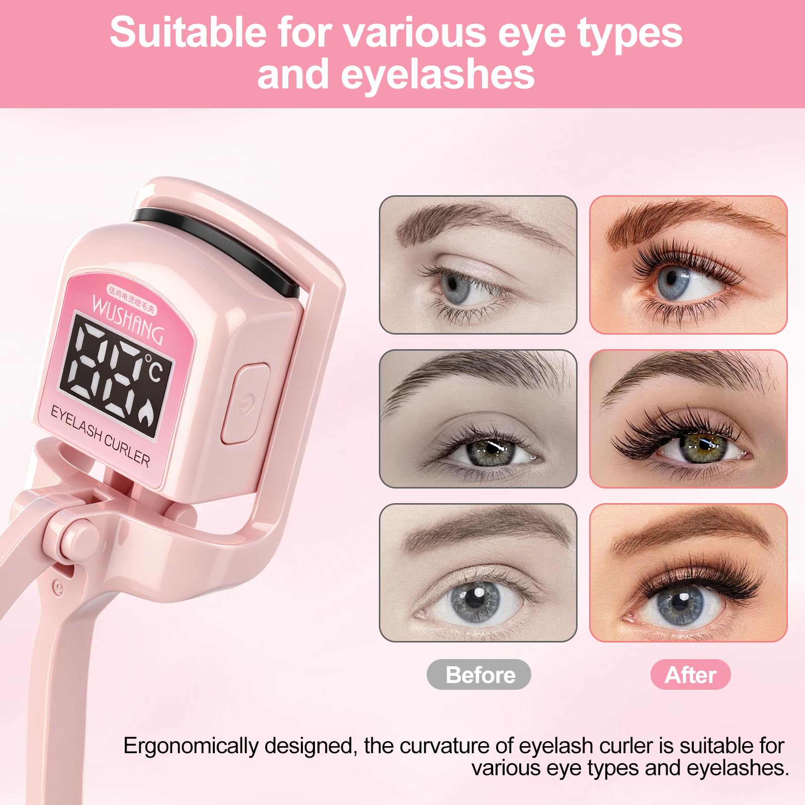 Beheizte Wimpernzange mit LED-Temperaturanzeige, wiederaufladbar, elektrische Wimpernzange, 30 Sekunden, schnelle Erwärmung, Verbrühungsschutz, tragbares Make-up-Werkzeug, 24 Stunden lang anhaltende