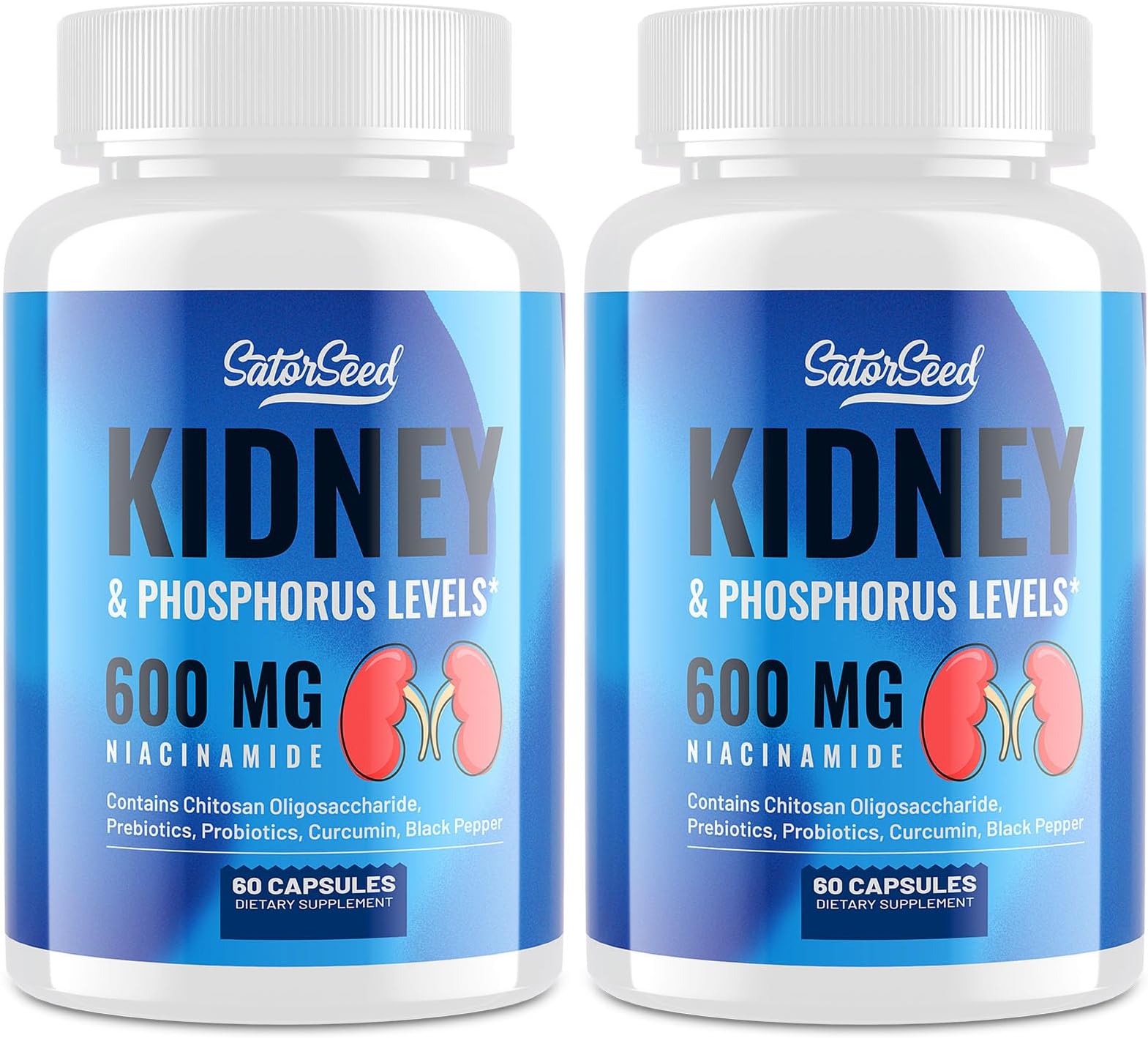Kidney Support Supplement – Kidney Cleanse Detox with 600mg Niacinamide & Chitosan Oligosaccharides – Phosphorus-Conscious Formula – Vegetarian Capsules for Adults – 2 Bottles