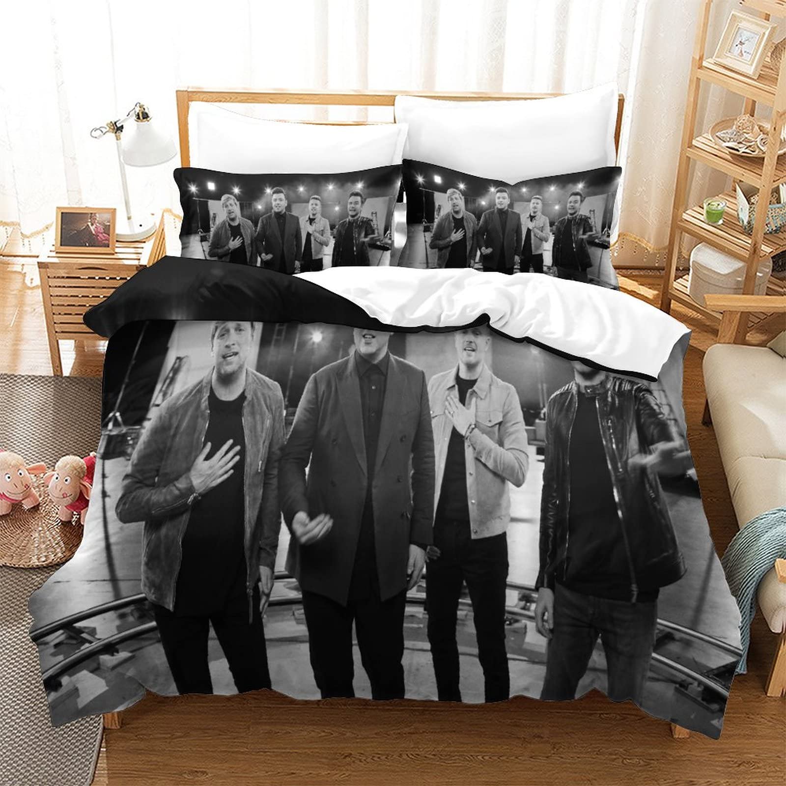 Kuokuo Boys Westlife Band-4 Westlife Band 3D Print Bedding Duvet Set With Zipper Closure Pillowcases Soft Microfiber Easy Care 3 Pieces Set,For Girls Kids Bedroom Adult Double（200X200cm）