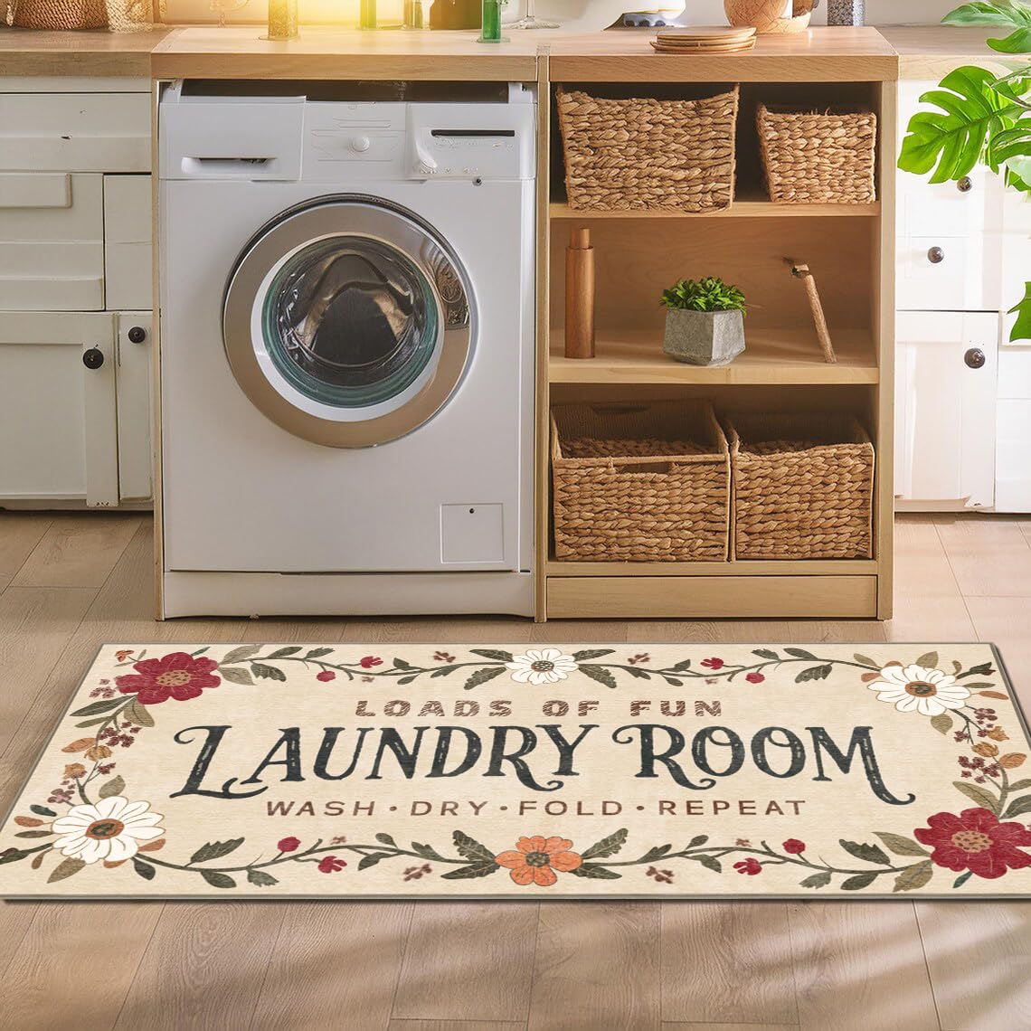 Laundry Room Rug 20"x47" – Low-Profile Boho Non-Slip Runner Rug with TPE Backing, Durable Washable Soft Laundry Mat, Comfortable Floor Mat for Laundry