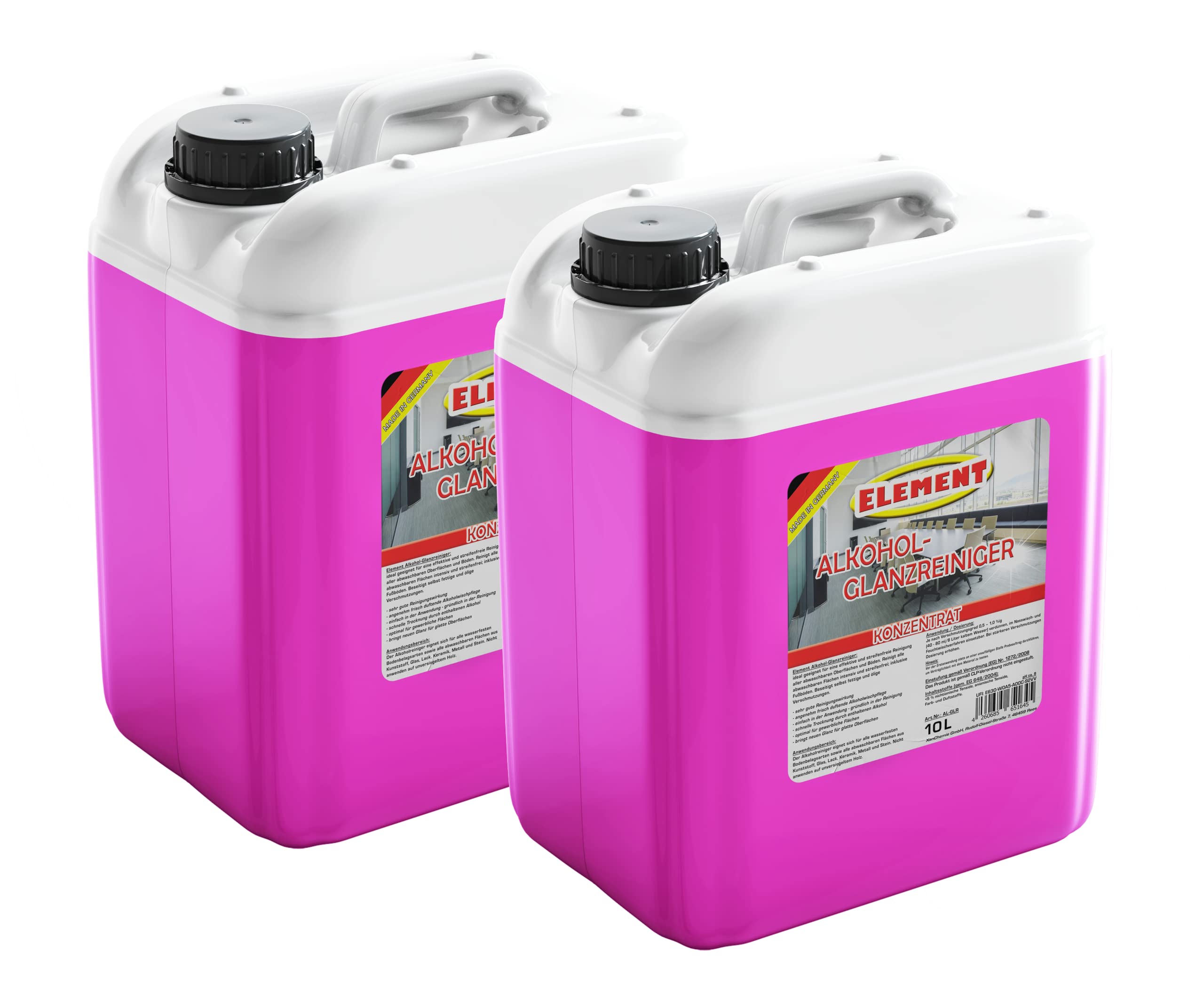 Alkoholreiniger Glanzreiniger 2 x 10 Liter | Konzentrat | Oberflächenreiniger | Bodenreiniger | Glas und Flächenreiniger | Universalreiniger | Kraftreiniger | Universalreiniger mit Frischeduft |