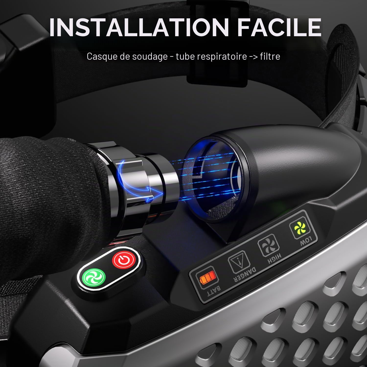 ANDELI PAPR Casque de soudage avec ventilation | 99,95% d'efficacité de filtration, obscurcissement automatique, champ de vision panoramique à 180° et LED | Pour MIG/MAG/Wig/E-Hand