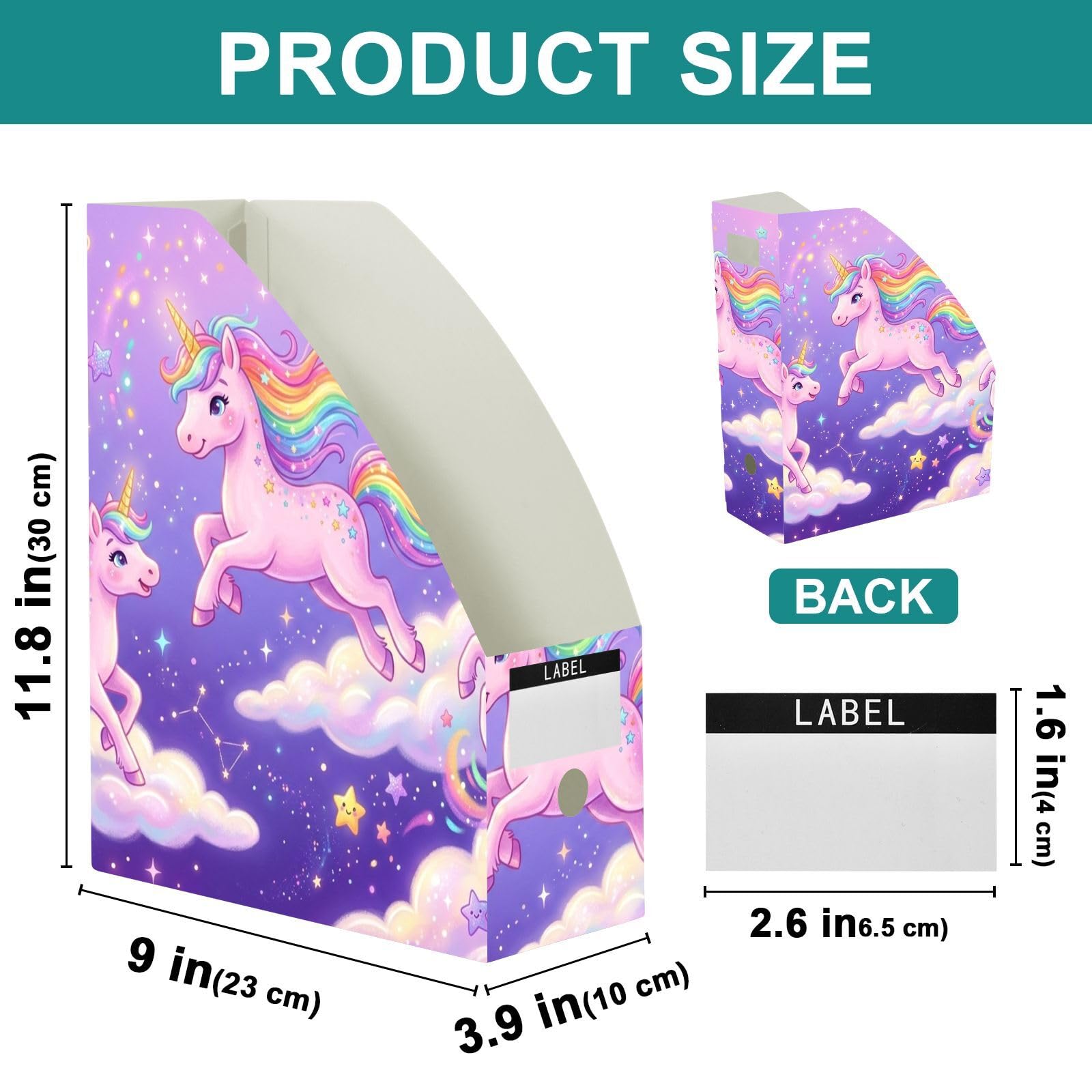 Porte-revues avec couvercle ouvert Motif licorne Violet