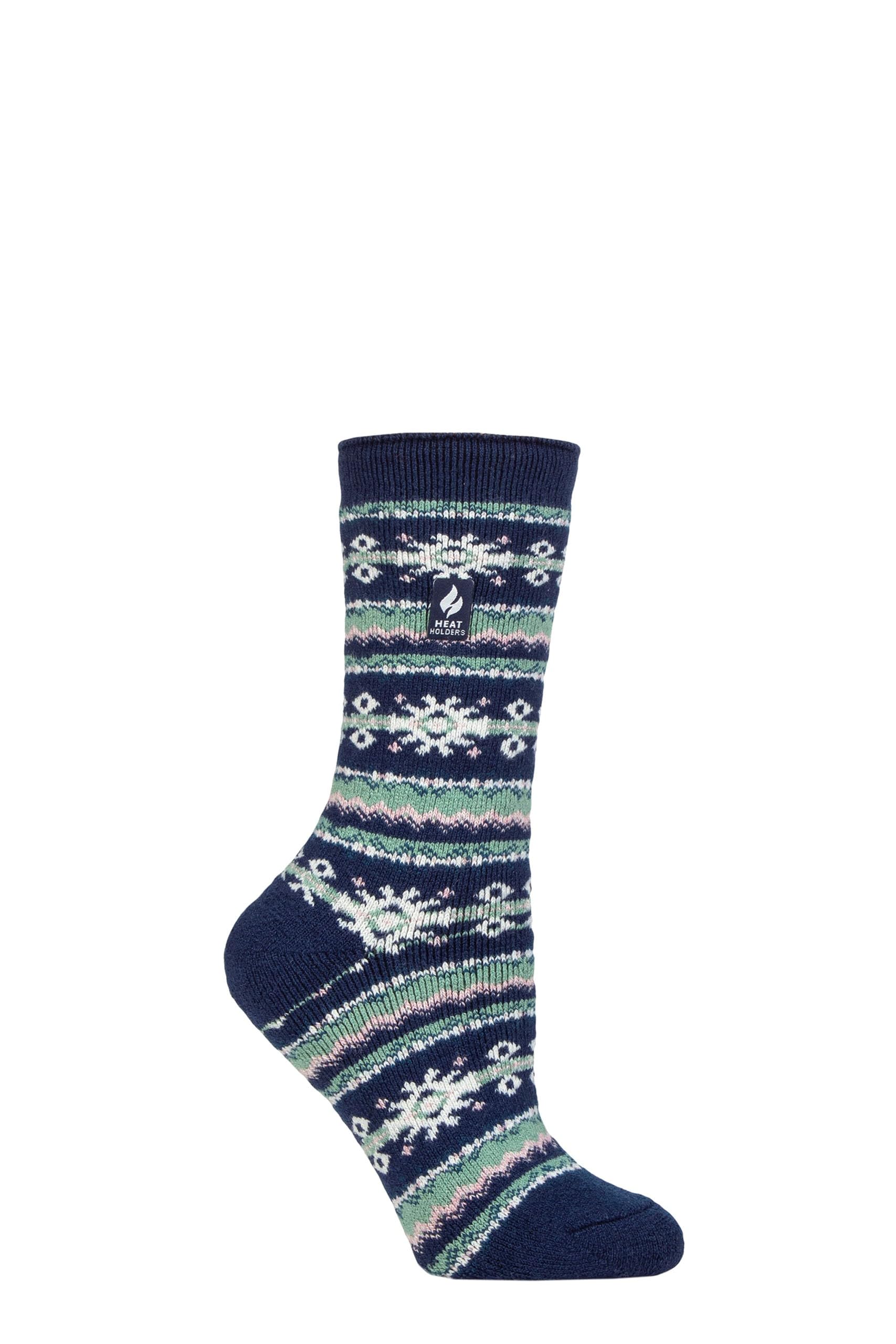 HEAT HOLDERS SOCKSHOP Ladies Socks - Nordic Soul Warming Warm Cosy Thermal Socks 1 Pair Size 4-8 Nordic Indigo/Rose Blush
