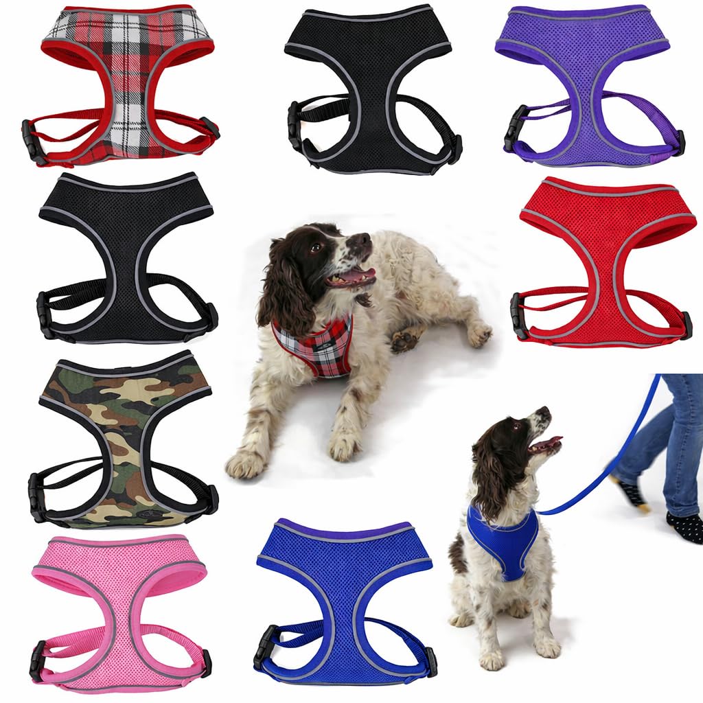 No-Pull Dog Harness โ Reflective Adjustable Mesh Vest for Dogs โ Lightweight, Padded & Breathable โ Easy Fit for Walking or Training โ Multiple Sizes & Colours (Red Tartan, Large)