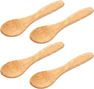 4 Pcs Bamboo Spoons, Small Wooden Spoons Tiny wood Teaspoon for Serving Kitchen, Handmade Tiny Wooden Spoon for Jars Sugar Coffee Creamer Honey Spices