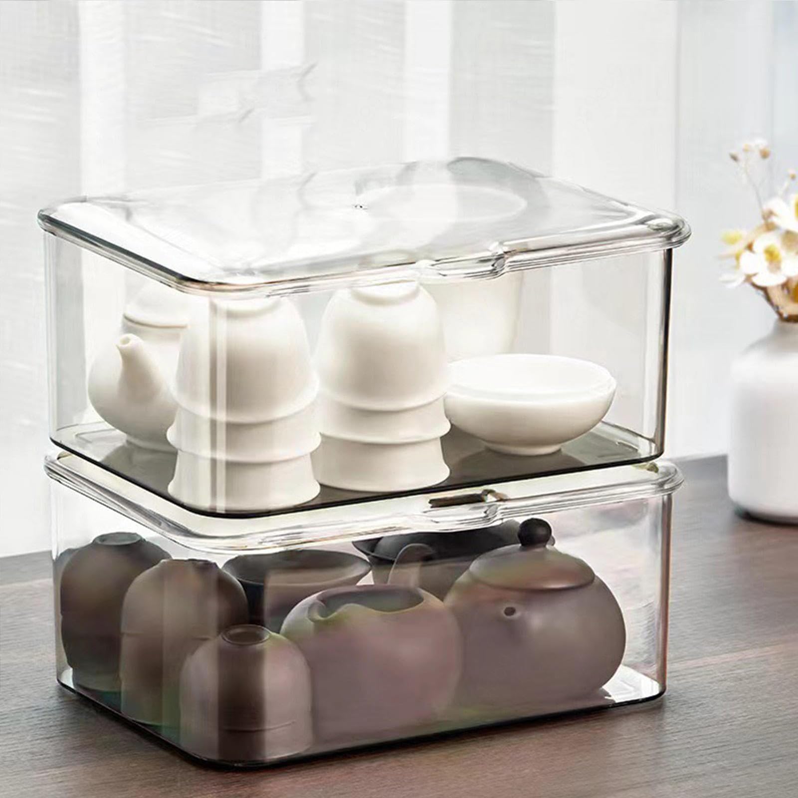 Amazon｜取っ手付き透明収納ボックス 防塵カバー付き 携帯電話